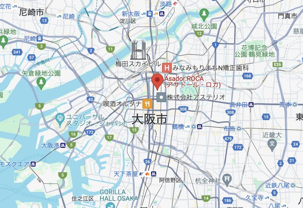 大阪淀屋橋にあるスペイン料理店アサドールロカの店の地図